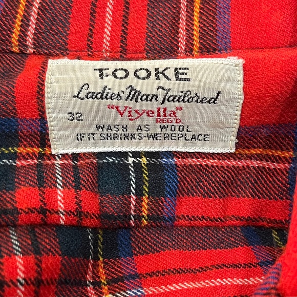 Vintage TOOKE Red Stewart Tartan Plaid Button Up Shirt M Viyella Wool Blend - Picture 8 of 11